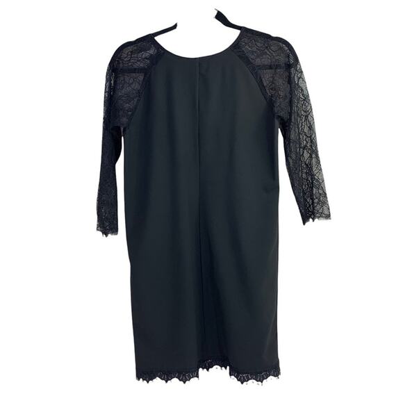 Loyd/Ford | Size 2 | Black Lace 3/4 Sleeve Scalloped Hem Mini Shift Dress - Picture 4 of 10